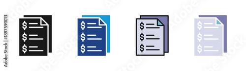 Invoice icon set multiple style collection