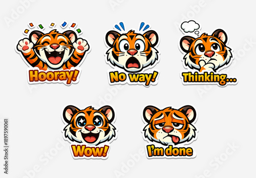 Cute Tiger Emoji Sticker Set Layout