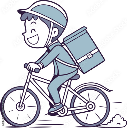 None Delivery person riding bicycle with large box on back isolated on transparent background