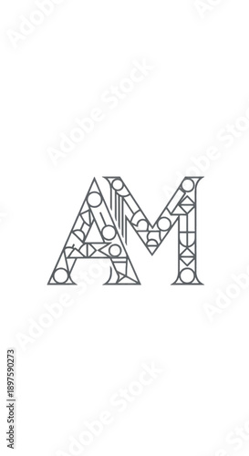 Intricate patterned letter M monogram with decorative geometric motifs and lace-like embellishments.
