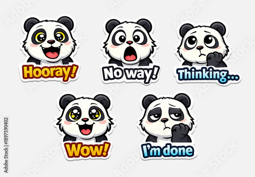 Cute Panda Emoji Sticker Set Layout