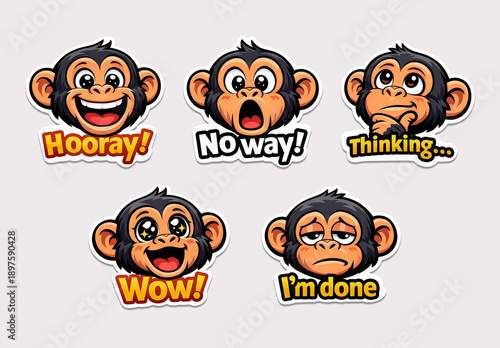 Cute Monkey Emoji Sticker Set Layout