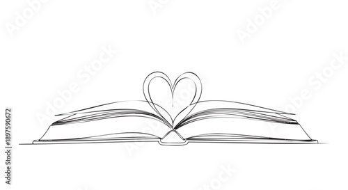 Open book with heart shape symbolizing love of reading and knowledge