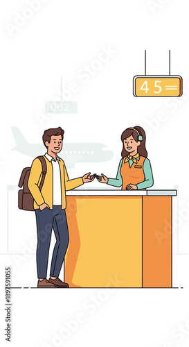 Airport Check-in Counter Interaction With Traveler And Agent