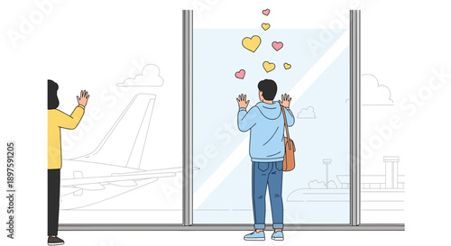 Airport Separation Love Hearts Connection Between Travelers