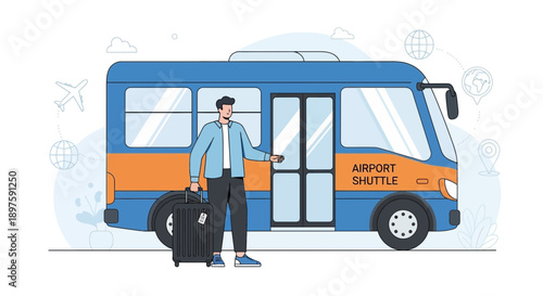 Airport Shuttle Transportation Service With Passenger And Luggage