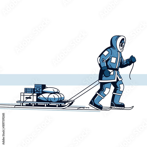 Arctic Explorer Hauling Supplies Across Frozen Landscape