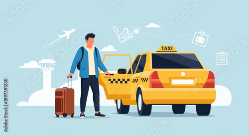 Airport Taxi Pickup Service For Traveling Passenger With Luggage