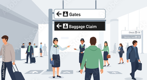 Airport Travelers Navigating Terminals and Seeking Assistance