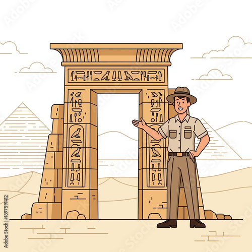 Ancient Egyptian Adventure Guide Welcomes Visitors to Historic Pyramids Site