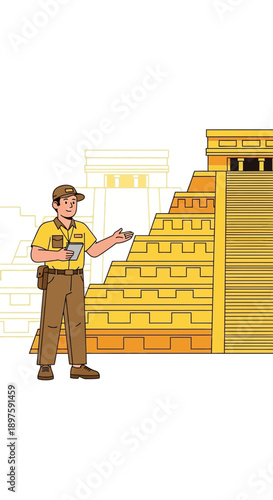 Ancient Mayan Pyramid With Friendly Tour Guide Explaining History