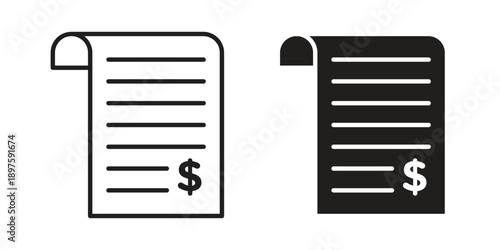 paper check receipt icon outline vector set. icon vector isolated on white background. EPS 10
