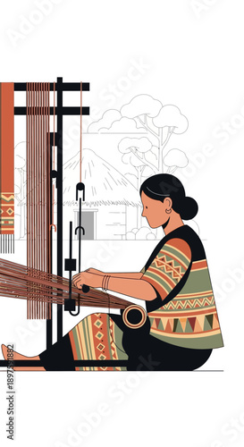 Artisan Woman Weaving Intricate Patterns Traditional Textile Craftsmanship