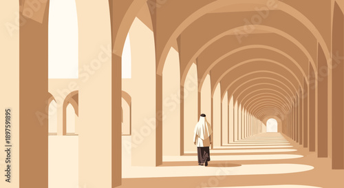 Architectural Journey Through Arches and Light Towards Distant Horizon