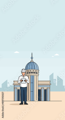 Architectural Visionary Overseeing Monumental Construction Project Progress