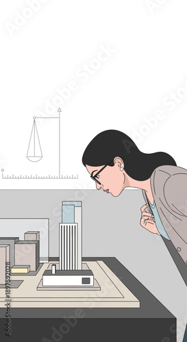 Architectural Visionary Examining Futuristic Cityscape Model Blueprint