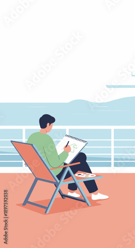 Artist Captures Seaside Serenity While Relaxing On Deck Chair