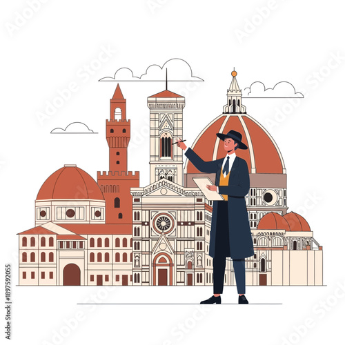 Architectural Visionary Sketching Iconic Renaissance Cityscape Masterpiece