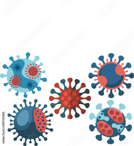 Nipah Virus Variant Medical Vector Illustration Set