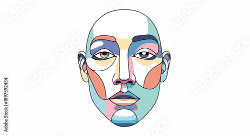 Abstract color blocked portrait of a stylized face in vibrant geometric design.
