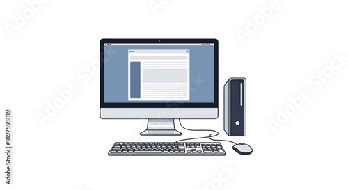 Modern desktop computer setup featuring monitor, keyboard, and mouse on a compact workstation.