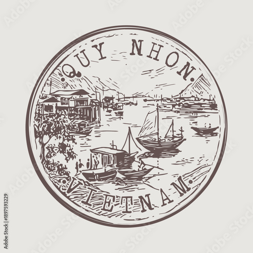 Vector travel vintage stamp for the Vietnamese city of Quy Nhon.