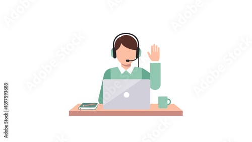 Customer support representative friendly gesture flat design
