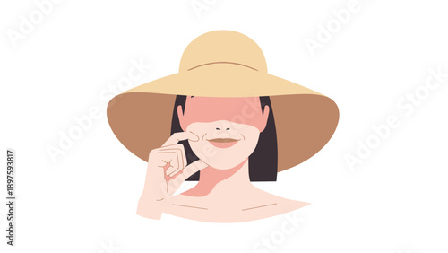 Elegant woman in wide brim hat with minimalist style