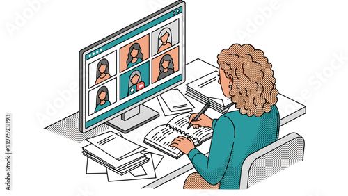 Remote work meeting: female professional in virtual conference with colleagues