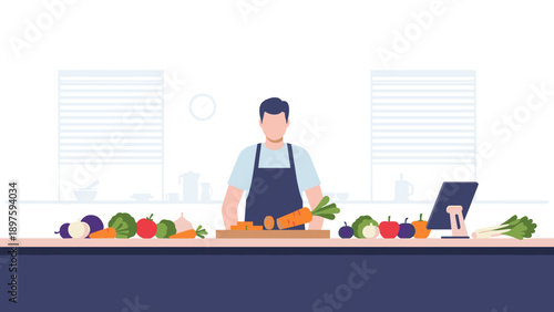Culinary enthusiast preparing vegetables in modern kitchen setting