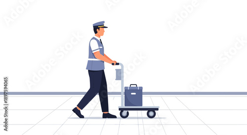 Bellhop Pushing Luggage Cart Professionally Transporting Service