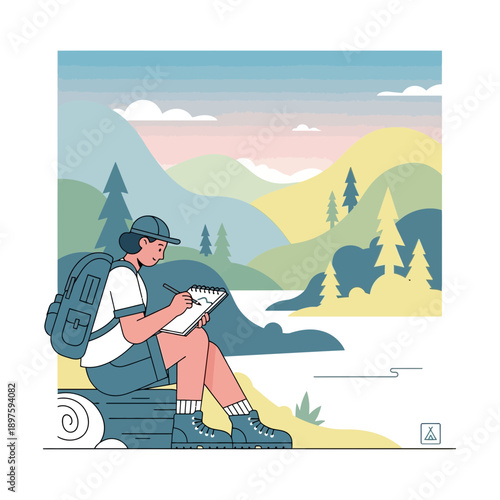 Artist Sketching Scenic Mountain Landscape Inspiration Outdoor Adventure