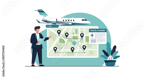 Business Jet Travel Planning Illustration