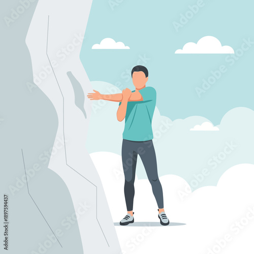 Athlete Stretching Near Rocky Mountain Peak Ready for Outdoor Activity