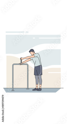 Athletic Man Performing Outdoor Calisthenics Workout Routine Using Bar