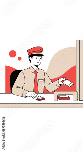 Attentive Service Worker Issuing Tickets With Professionalism And Efficiency