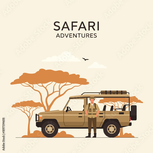 Authentic African Safari Adventure Vehicle and Explorer Ready for Expedition