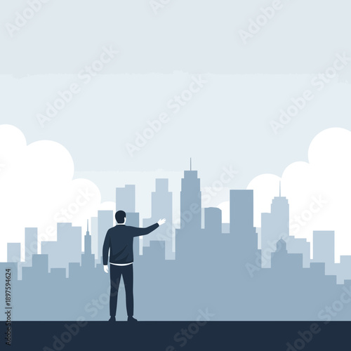 Businessman Gazing Towards A Vast Urban Skyline Cityscape Innovation Future Vision