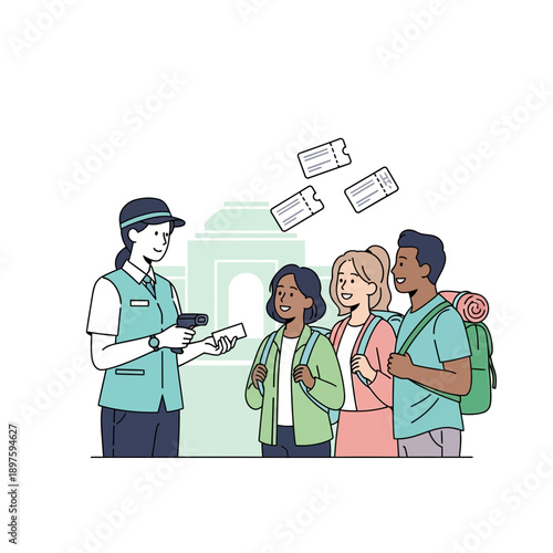 Attraction Entry Ticketing System With Diverse Tourist Group Gathering