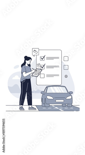 Automotive Checklist And Driving Test Progress Illustration
