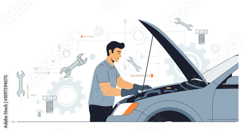 Automotive Technician Performing Engine Inspection And Repair Services