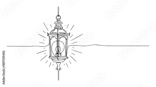 vintage hanging lantern line art illustration