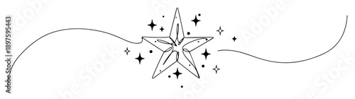 magic star with sparkles line art drawing