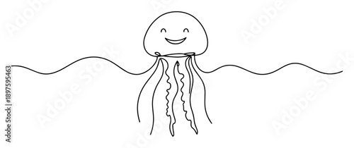smiling jellyfish line art illustration