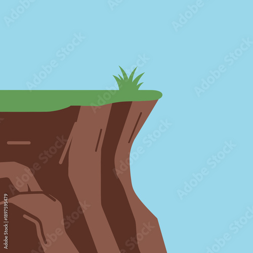 Illustration of a cliff with grass on top and a clear blue sky.