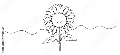 smiling sunflower line art cartoon