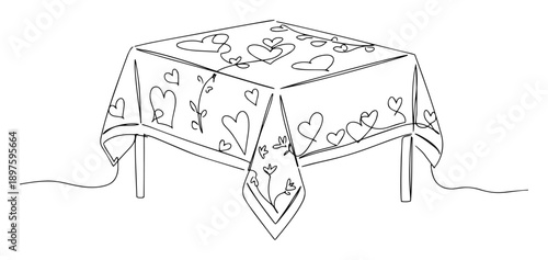 valentine tablecloth on table line art