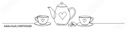 tea set with hearts line art illustration