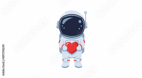 Playful astronaut illustration: a friendly space explorer in a spacesuit with hearts and love.