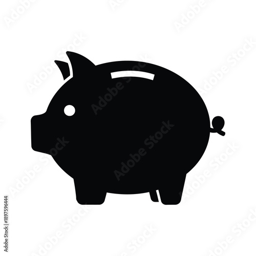 Black piggy bank isolated on white background